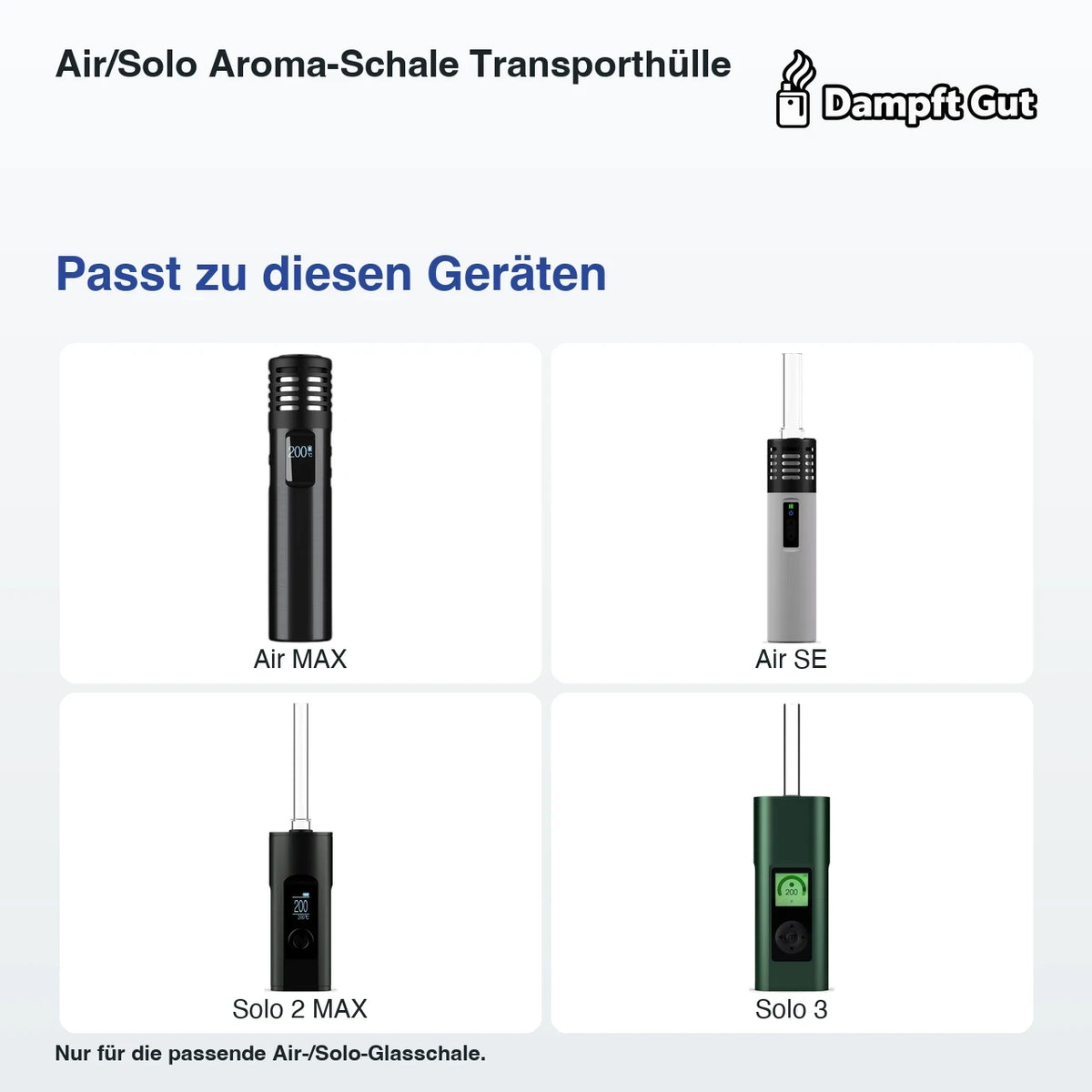 Air/Solo Aroma-Schale Transporthülle – passende Geräte: Air MAX, Air SE, Solo 2 MAX, Solo 3; Nur für die passende Air-/Solo-Glasschale.