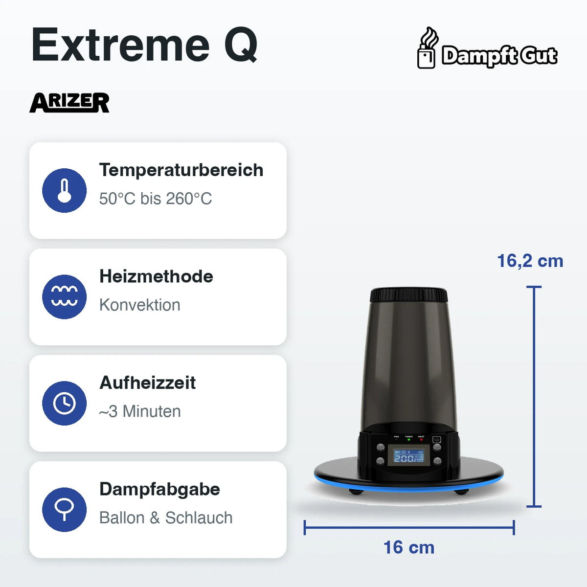 Arizer Extreme Q Vaporizer – technische Daten auf einen Blick