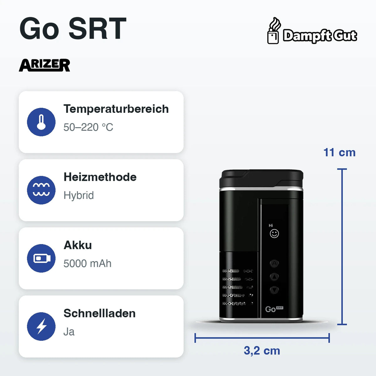 Arizer Arizer Go SRT Vaporizer – technische Daten auf einen Blick
