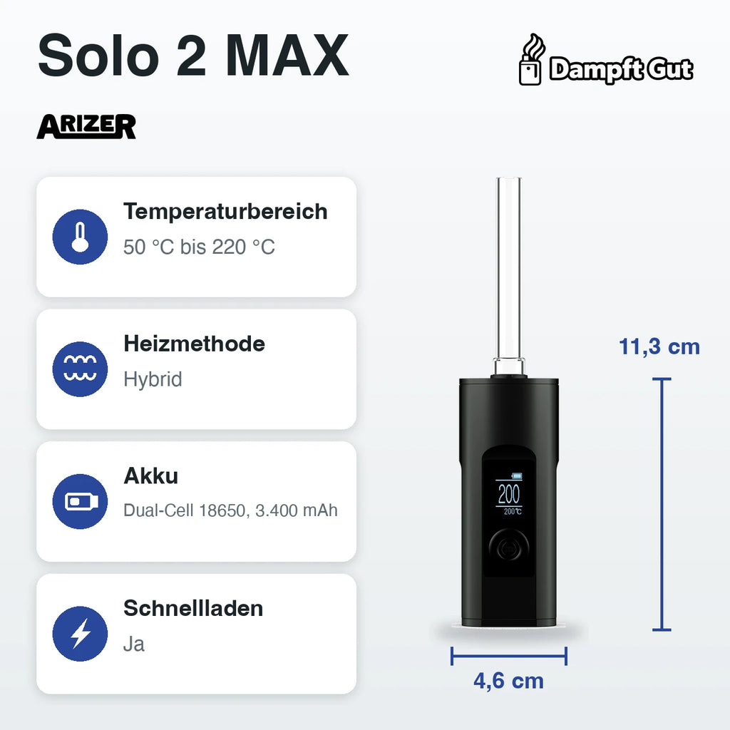 Arizer Arizer Solo 2 MAX Vaporizer – technische Daten auf einen Blick