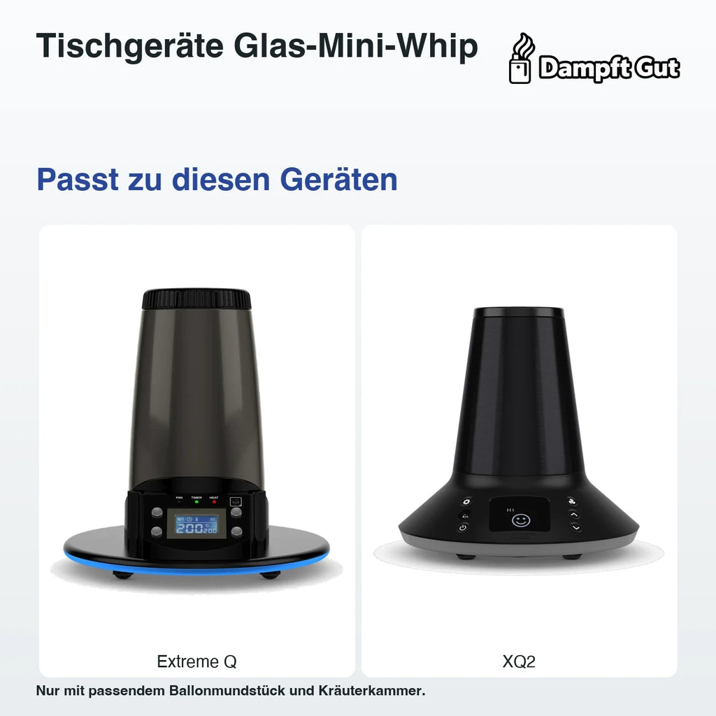 Tischgeräte Glas-Mini-Whip – passende Geräte: Extreme Q, XQ2; Nur mit passendem Ballonmundstück und Kräuterkammer.