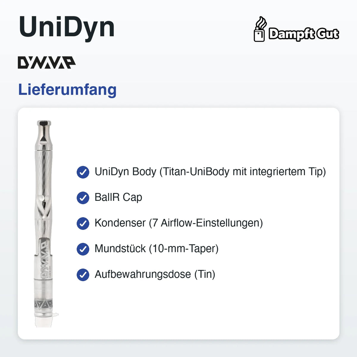 DynaVap DynaVap UniDyn Vaporizer – Lieferumfang