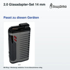2.0 Glasadapter-Set 14 mm – passende Geräte: 2.0; Mit Ring + Werkzeug; weibliche 14-mm-Glasaufnahme nötig.