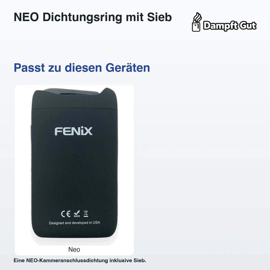 NEO Dichtungsring mit Sieb – passende Geräte: Neo; Eine NEO-Kammeranschlussdichtung inklusive Sieb.
