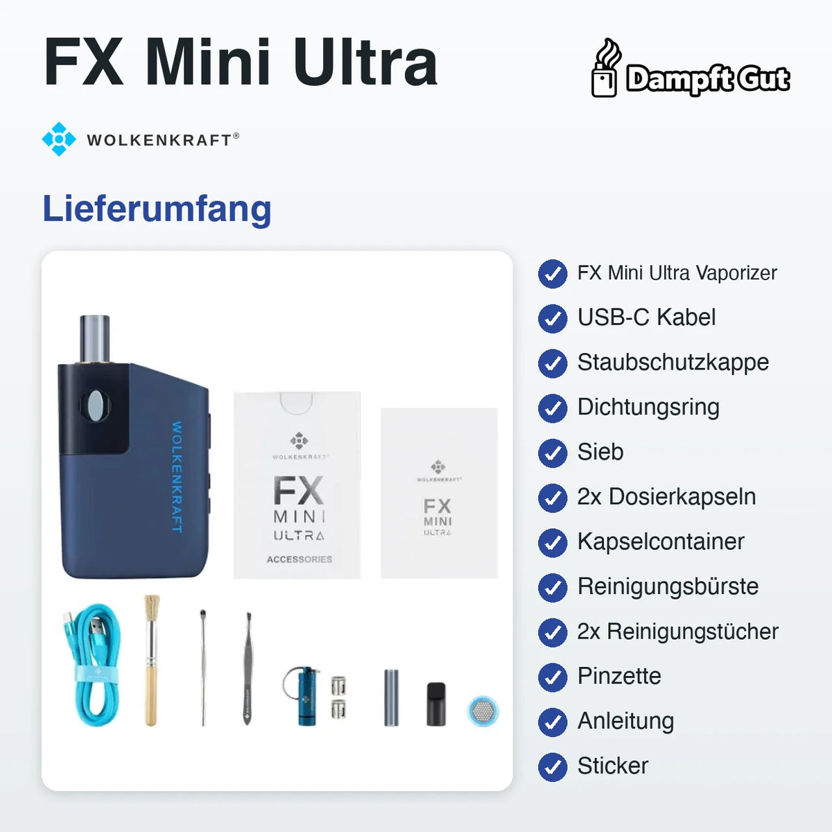 Wolkenkraft FX Mini Ultra Vaporizer – Lieferumfang