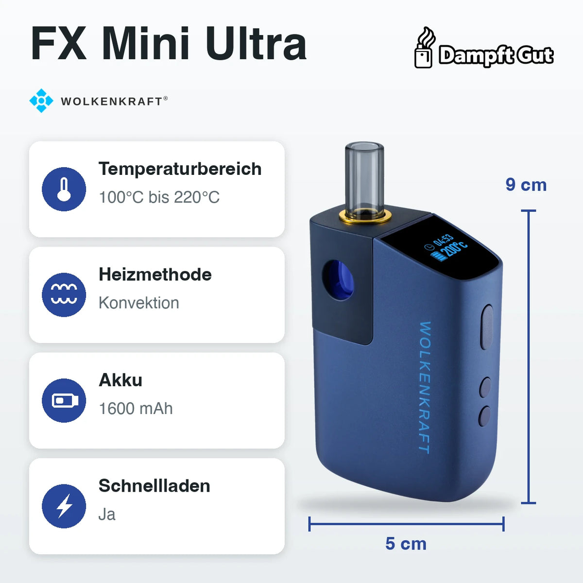 Wolkenkraft FX Mini Ultra Vaporizer – technische Daten auf einen Blick