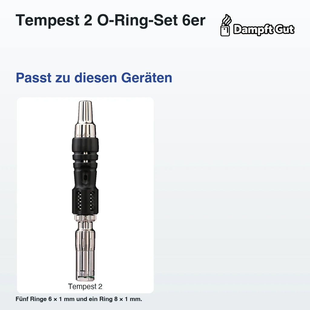 Tempest 2 O-Ring-Set 6er – passende Geräte: Tempest 2; Fünf Ringe 6 × 1 mm und ein Ring 8 × 1 mm.