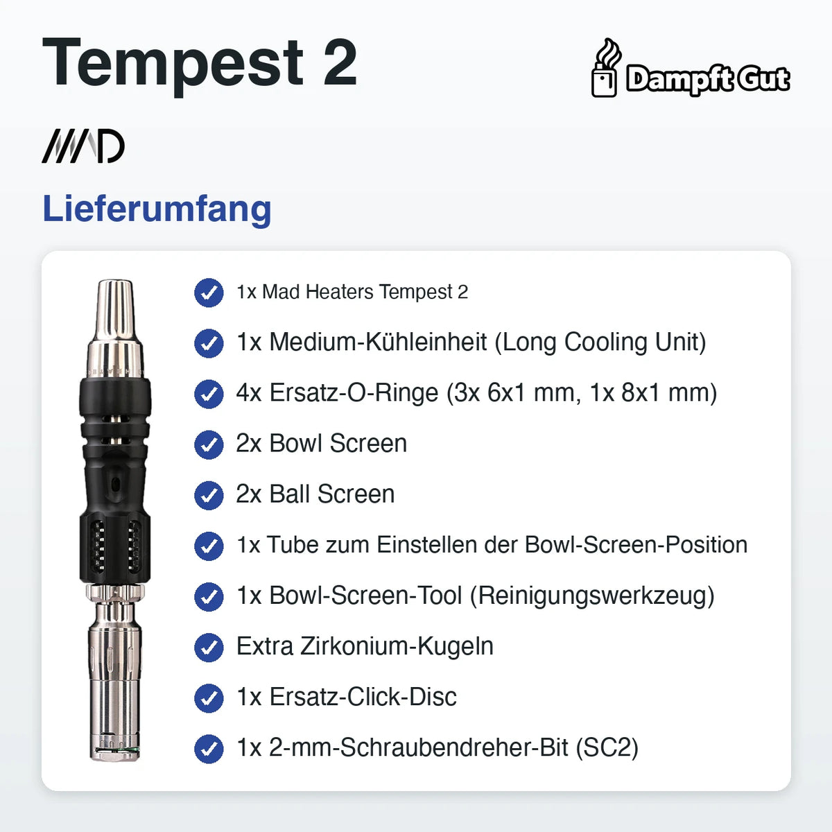 Mad Heaters Mad Heaters Tempest 2 Vaporizer – Lieferumfang