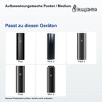 Aufbewahrungstasche Pocket / Medium – passende Geräte: Plus, PAX 3, PAX 4, Flow, Mini 2; Gesamt-Platzbedarf prüfen; Geräte nicht enthalten.