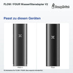 FLOW / FOUR Wasserfilteradapter V2 – passende Geräte: PAX 4, Flow; V2-Aufnahme für FLOW / FOUR; Glas separat erforderlich.