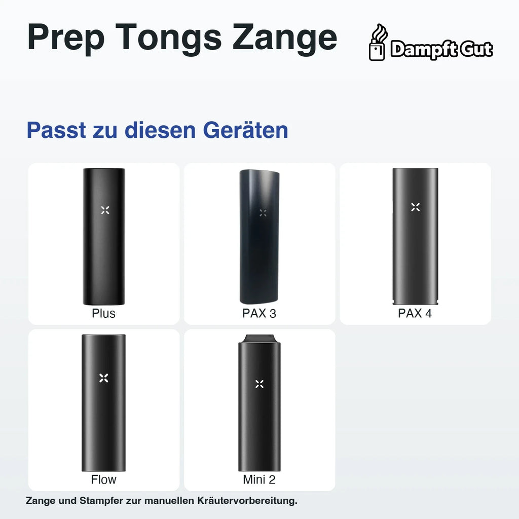Prep Tongs Zange – passende Geräte: Plus, PAX 3, PAX 4, Flow, Mini 2; Zange und Stampfer zur manuellen Kräutervorbereitung.