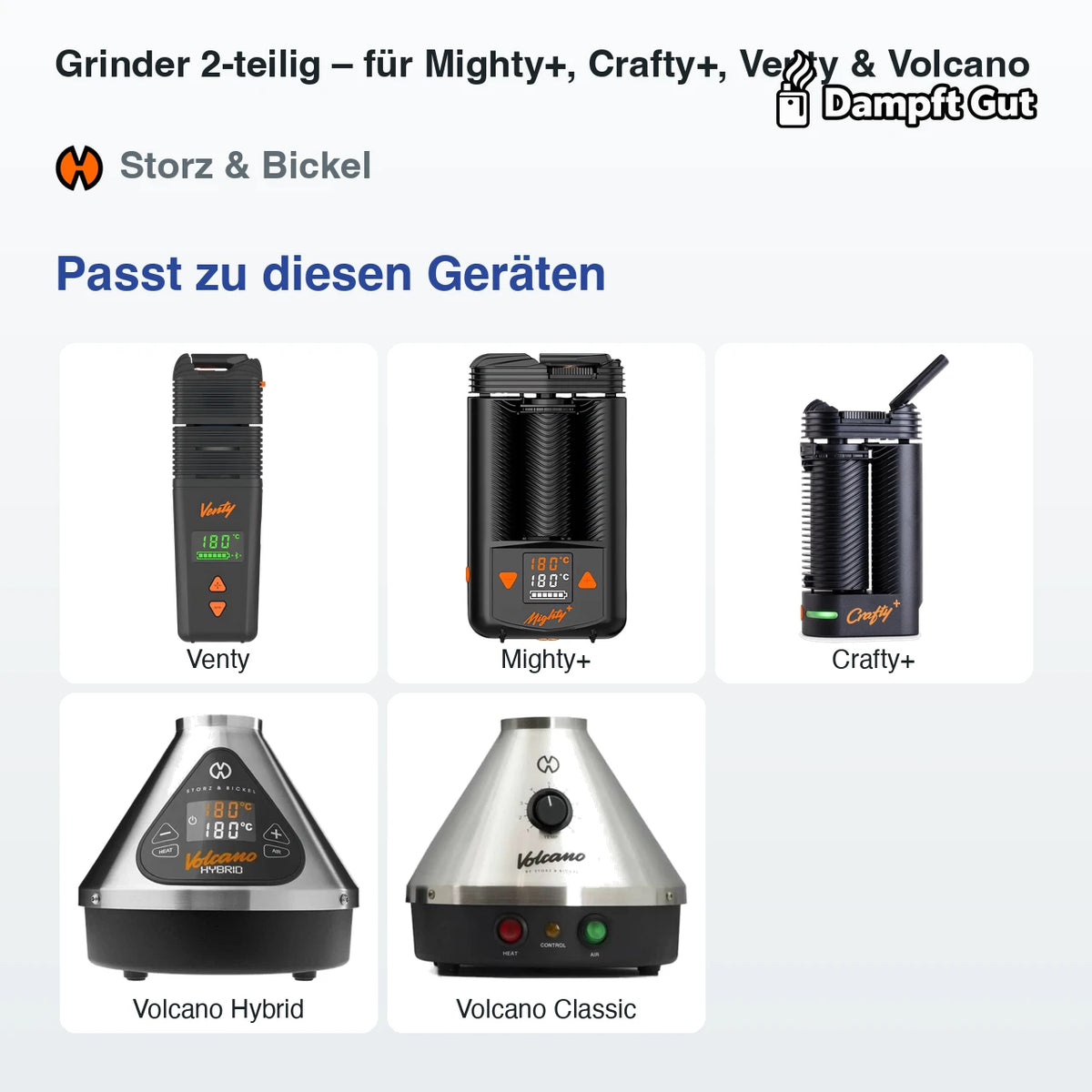 Storz & Bickel Grinder 2-teilig – für Mighty+, Crafty+, Venty & Volcano – passt zu diesen Vaporizern