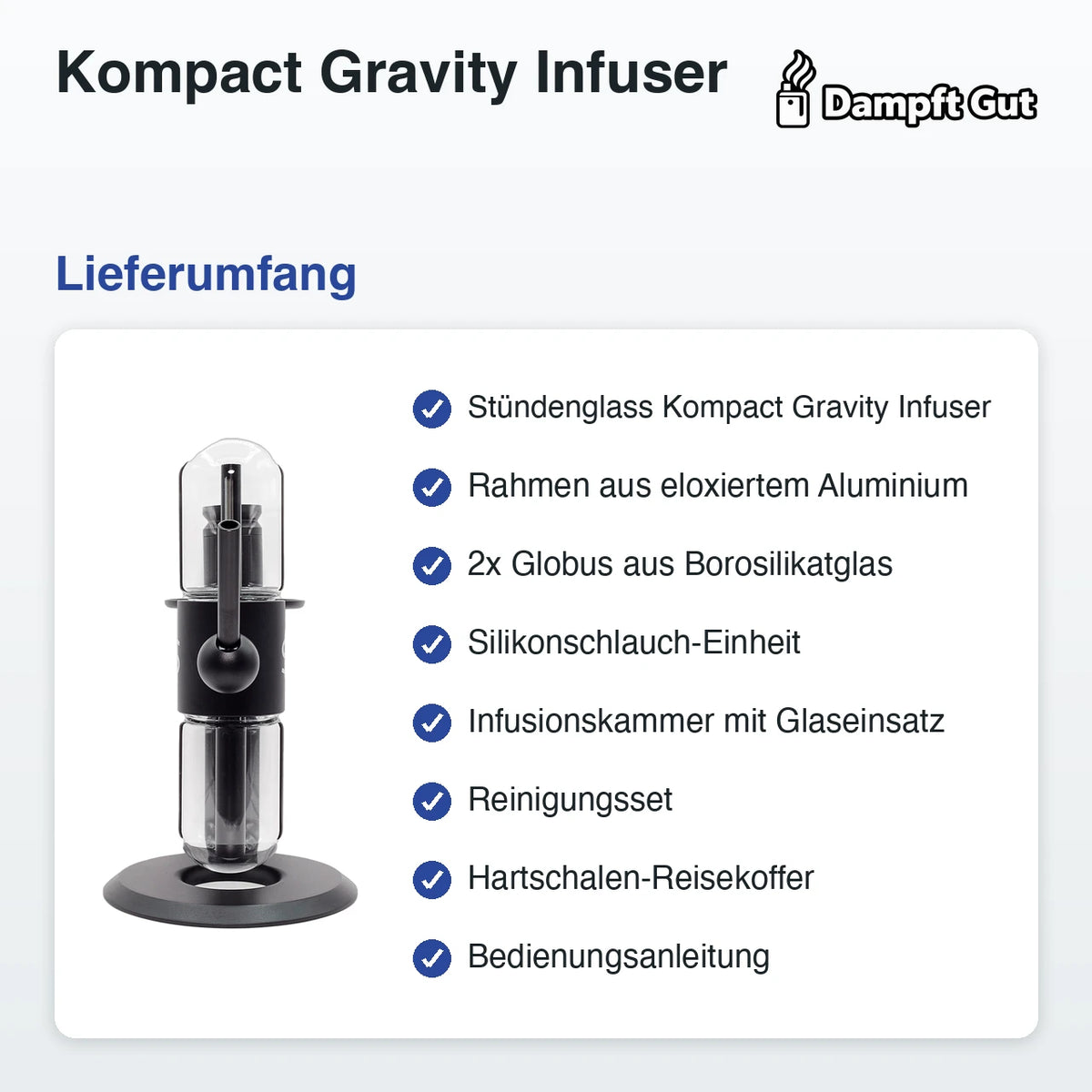 Kompact Gravity Infuser Vaporizer – Lieferumfang