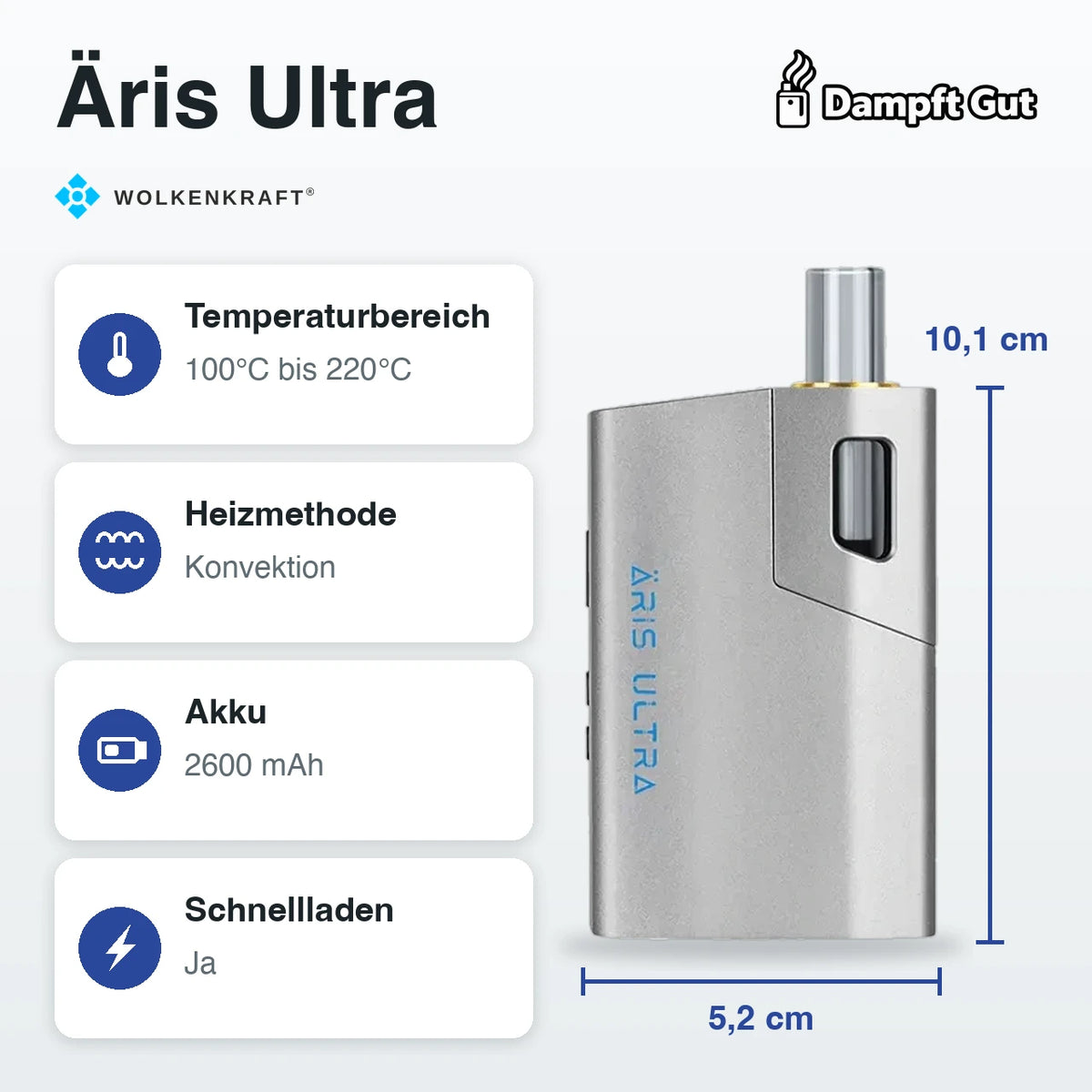 Wolkenkraft Äris Ultra Vaporizer – technische Daten auf einen Blick