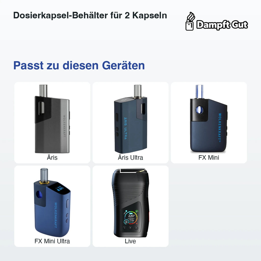 Dosierkapsel-Behälter für 2 Kapseln – passt zu diesen Vaporizern