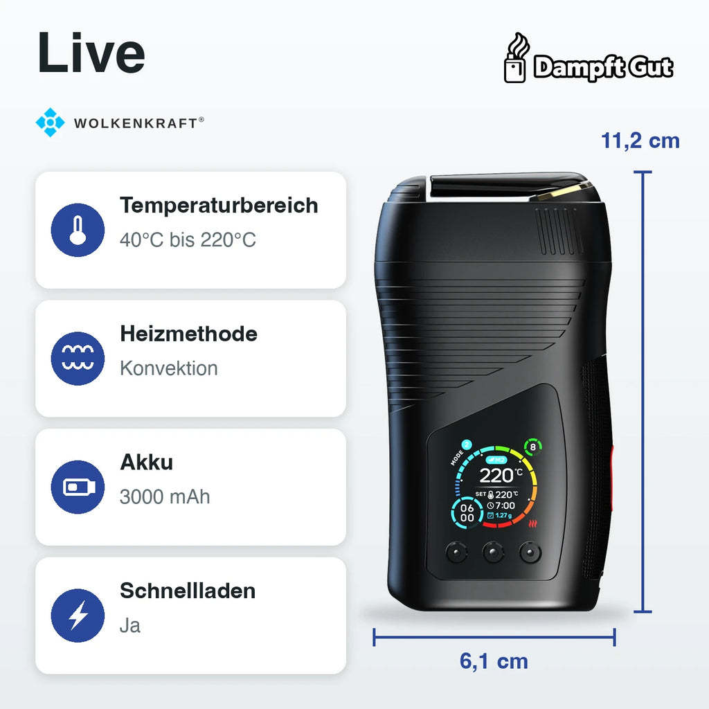 Wolkenkraft Live Vaporizer – technische Daten auf einen Blick