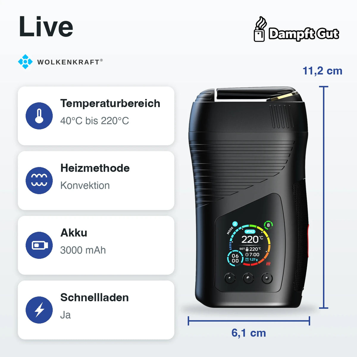 Wolkenkraft Live Vaporizer – technische Daten auf einen Blick