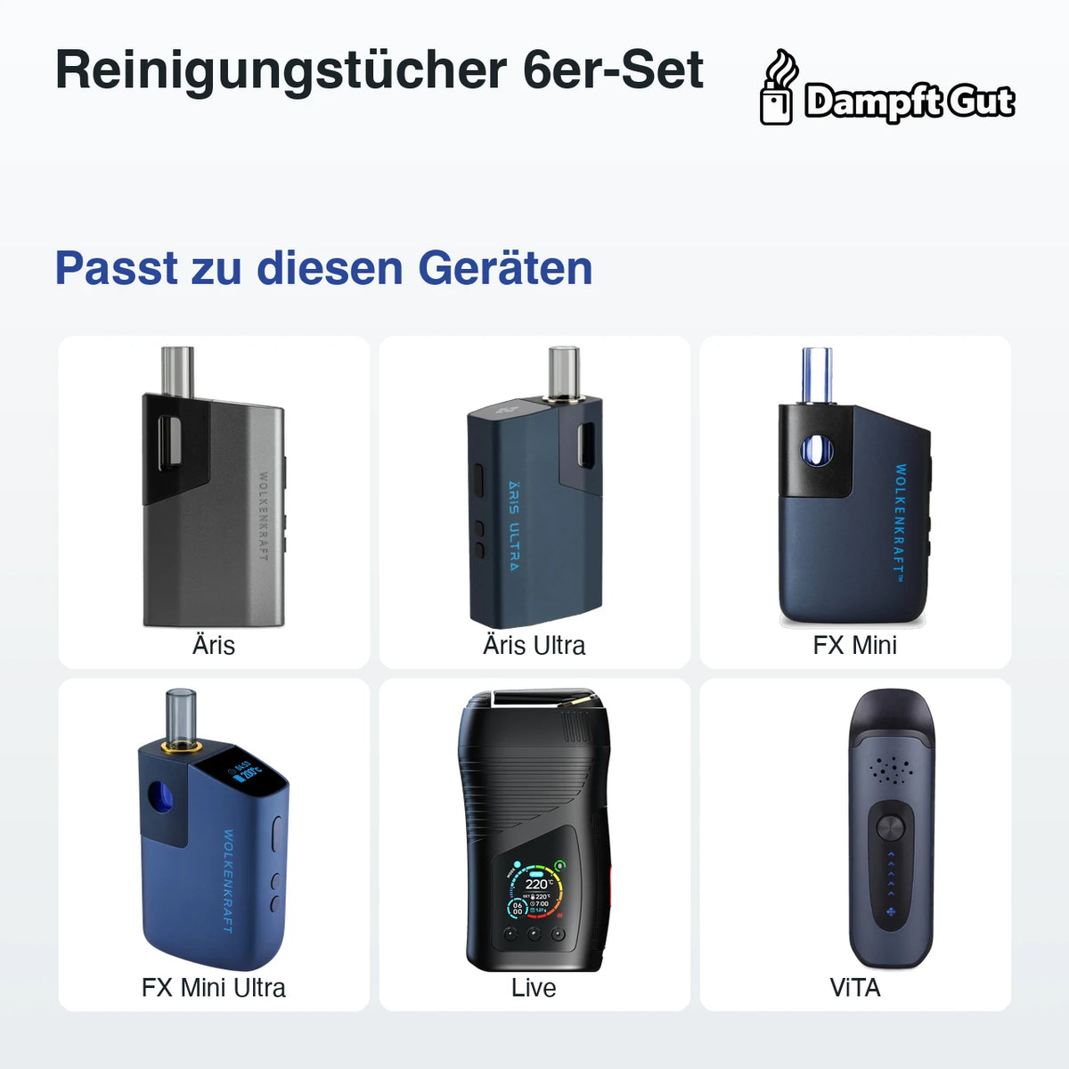 Reinigungstücher 6er-Set – passt zu diesen Vaporizern