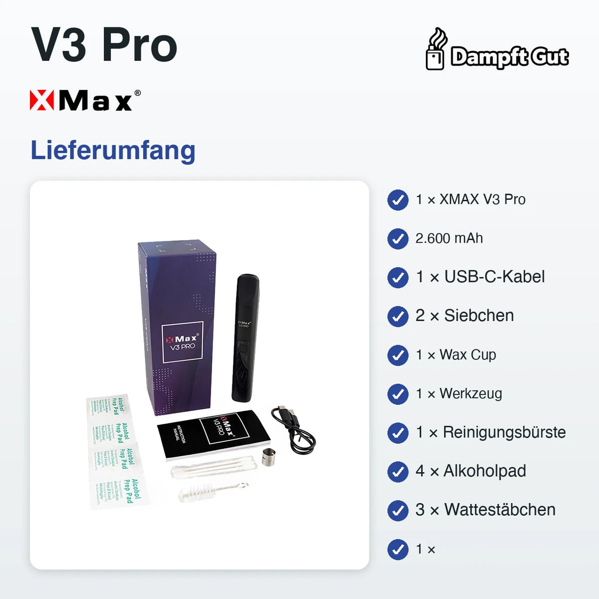 XMAX XMAX V3 Pro Vaporizer – Lieferumfang