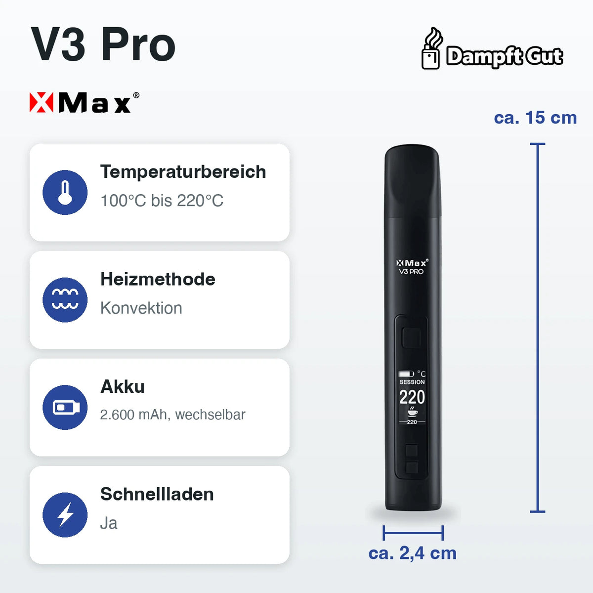 XMAX XMAX V3 Pro Vaporizer – technische Daten auf einen Blick