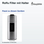 Roffu Filter mit Silikonhalter – passende Geräte: XLUX Roffu; Ein Edelstahlfilter mit Silikonhalter.