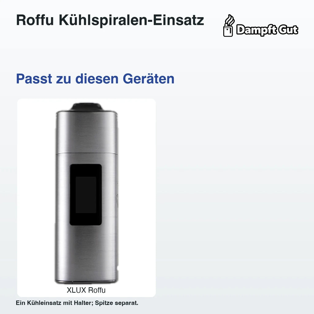 Roffu Kühlspiralen-Einsatz – passende Geräte: XLUX Roffu; Ein Kühleinsatz mit Halter; Spitze separat.